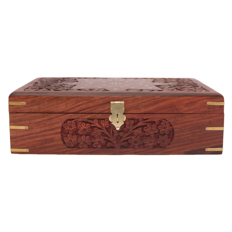 Nizalia Carved Motif Of Flora Handmade Beautiful Jewellery Box With Mirror - Limited Time Offer