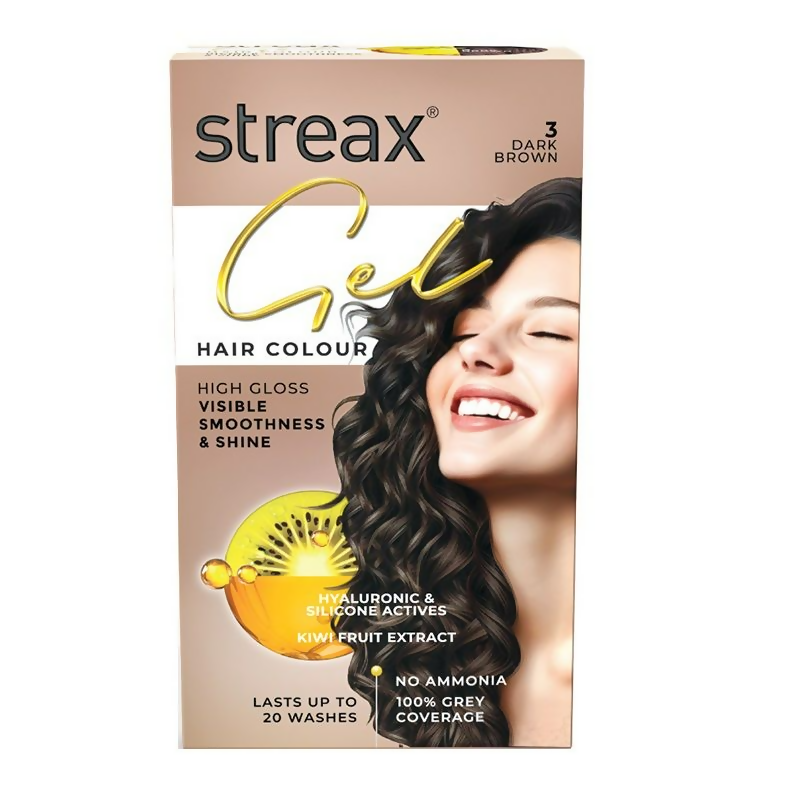 Streax hair color gel packaging with a woman's face on a white background