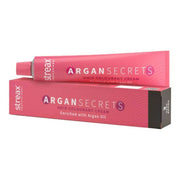 Argan Secrets hair colorant cream with packaging on a white background