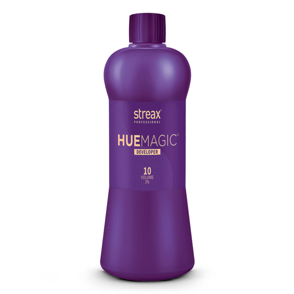 Purple bottle of streax Hue Magic Developer on a white background