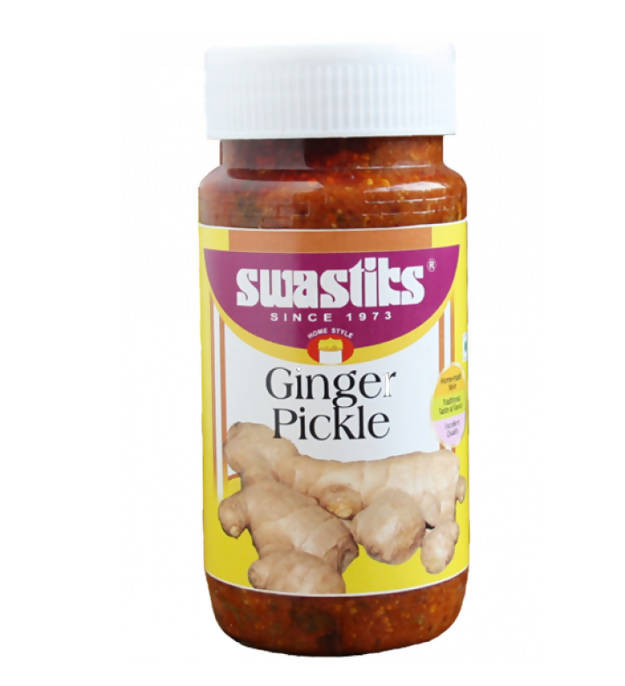 Jar of Swastits Ginger Pickle on a white background