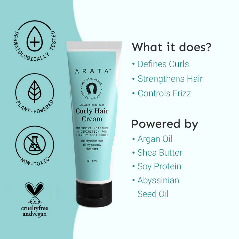 Arata Curly Hair Cream For Definition With Abyssinian Seed Oil