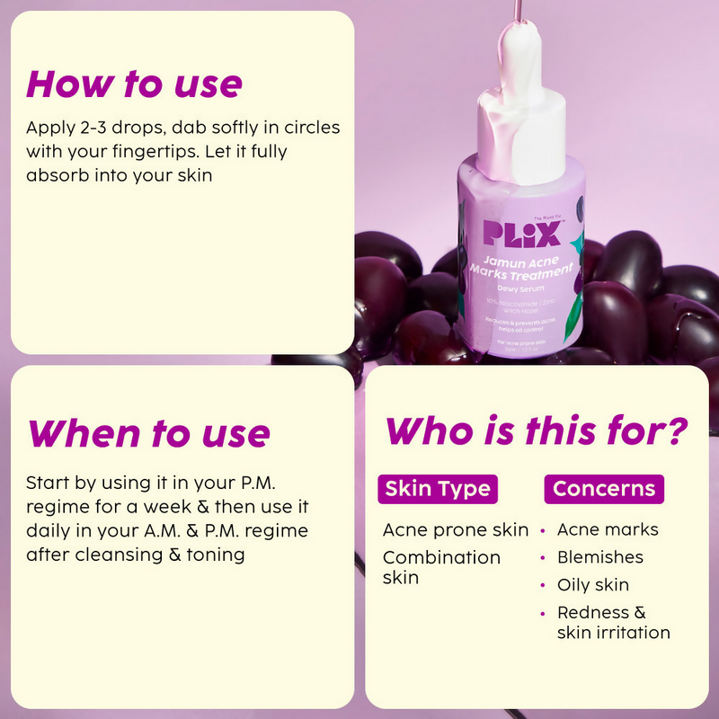 PLIX The Plant Fix Jamun Skincare With Cleanser, Body Wash & Active Acne Serum For Women & Men