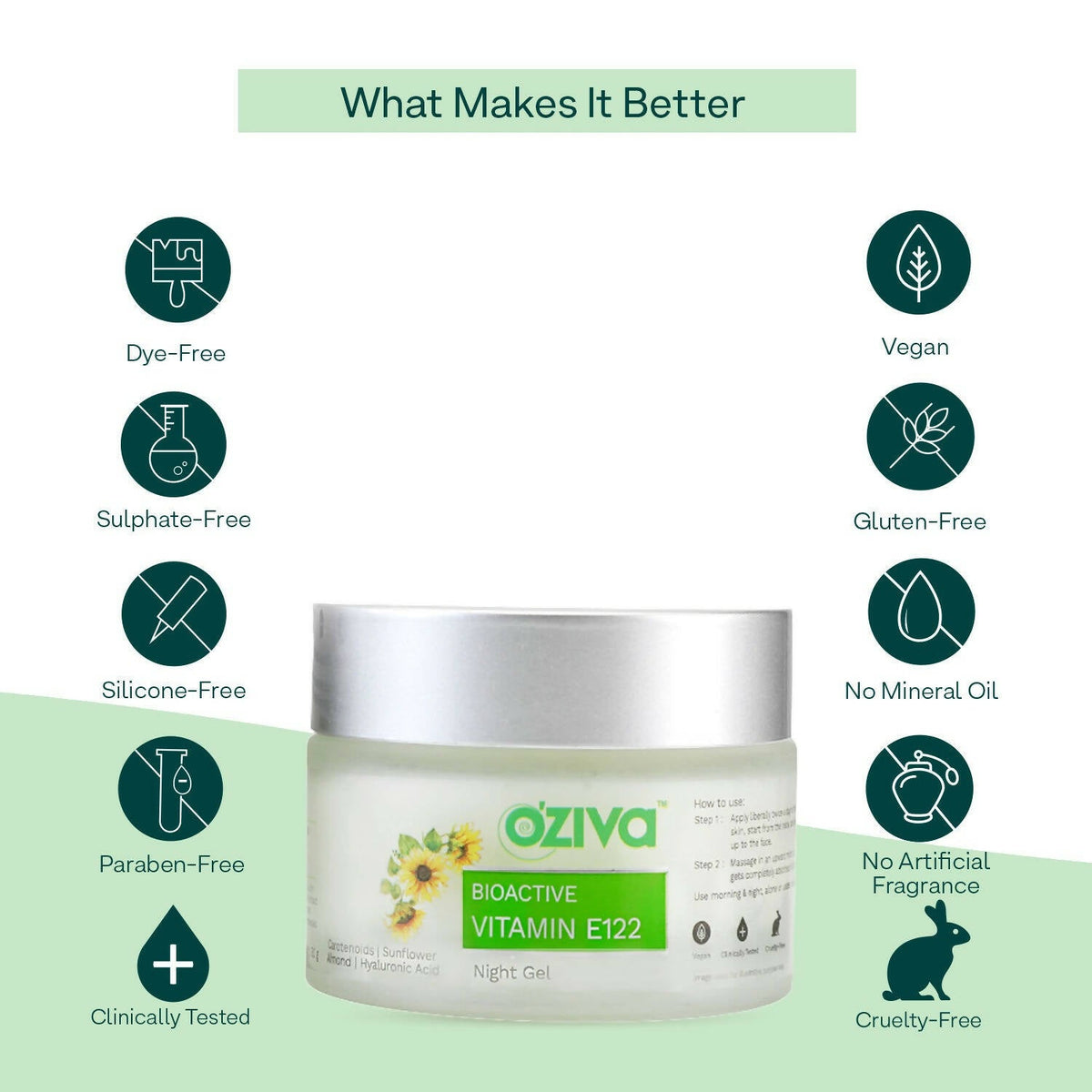 OZiva Bioactive Vitamin E122 Night Gel