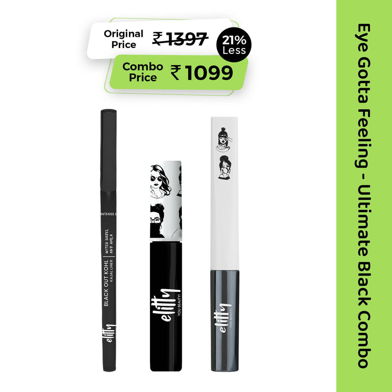 Elitty Eye Gotta Feeling Ultimate Black 3 in 1 Eyeliner, Kajal, Mascara Combo