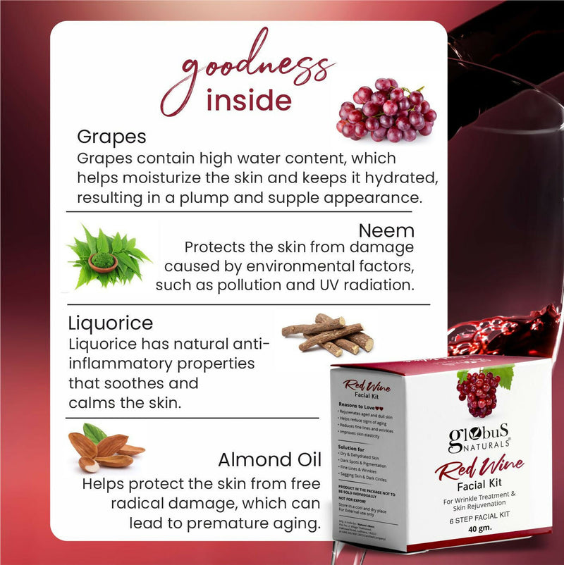 Globus Naturals Anti-Ageing Red Wine 6 Step Facial Kit