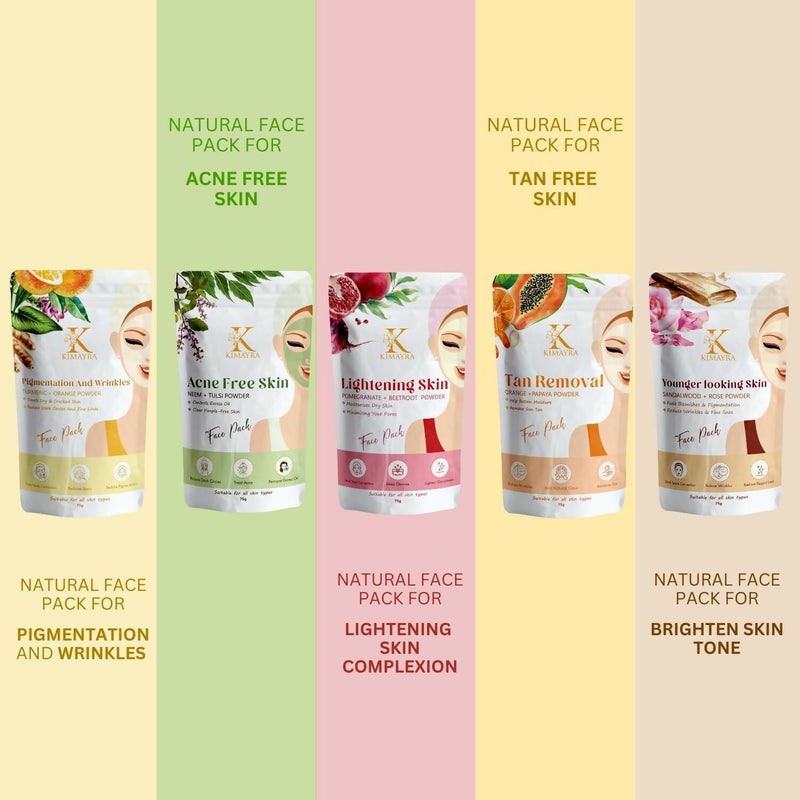 Kimayra Skin Care Combo Powder (Pomegranate + Beetroot, Neem + Tulsi, Orange + Papaya, Turmeric + Orange, Sandalwood + Saffron)
