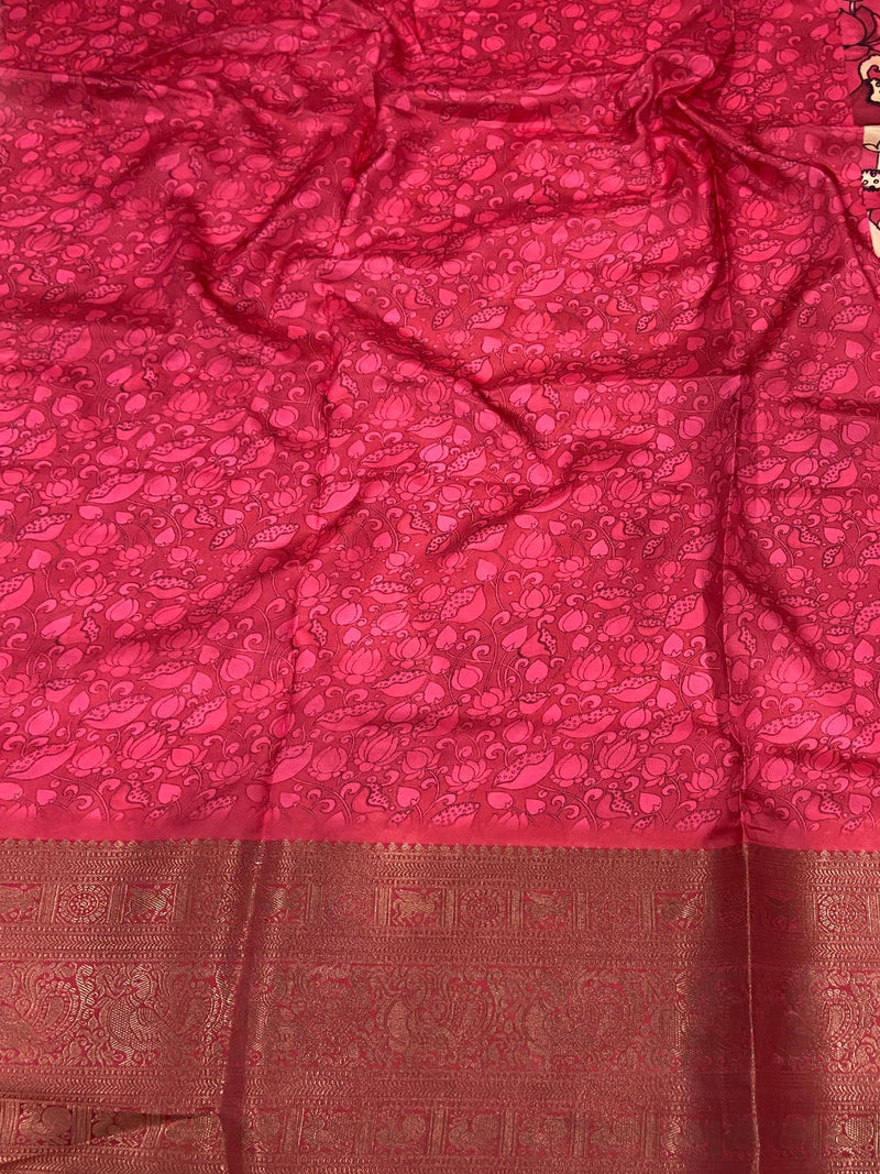 Pink Serenity Soft Silk Kalamkari Saree