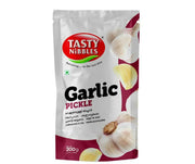 Tasty Nibbles Garlic Pickle packaging on a white background