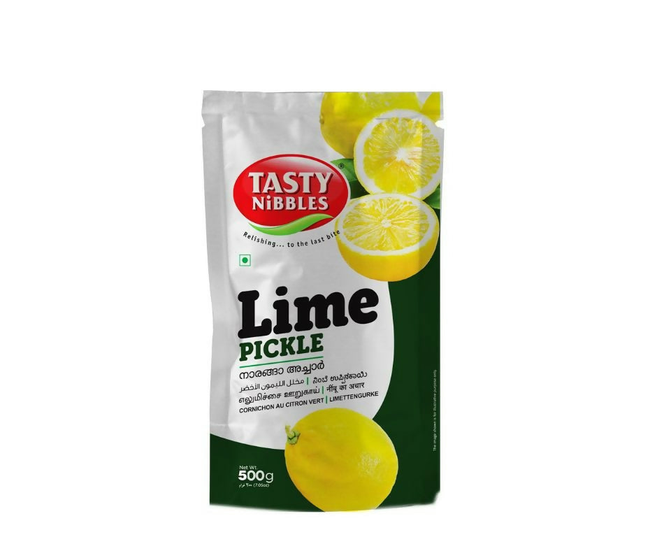 Pack of Tasty Nibbles Lime Pickle on a white background