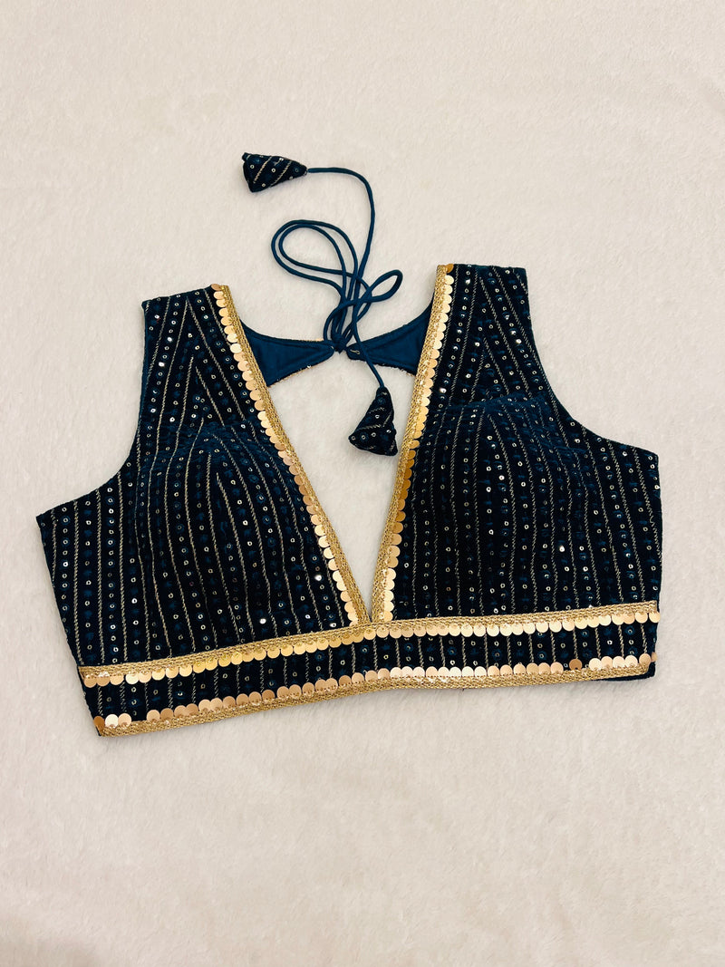 ZARIYA SEQUINS TEAL BLUE BLOUSE