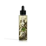Bottle of herbal oil with a dropper on a white background