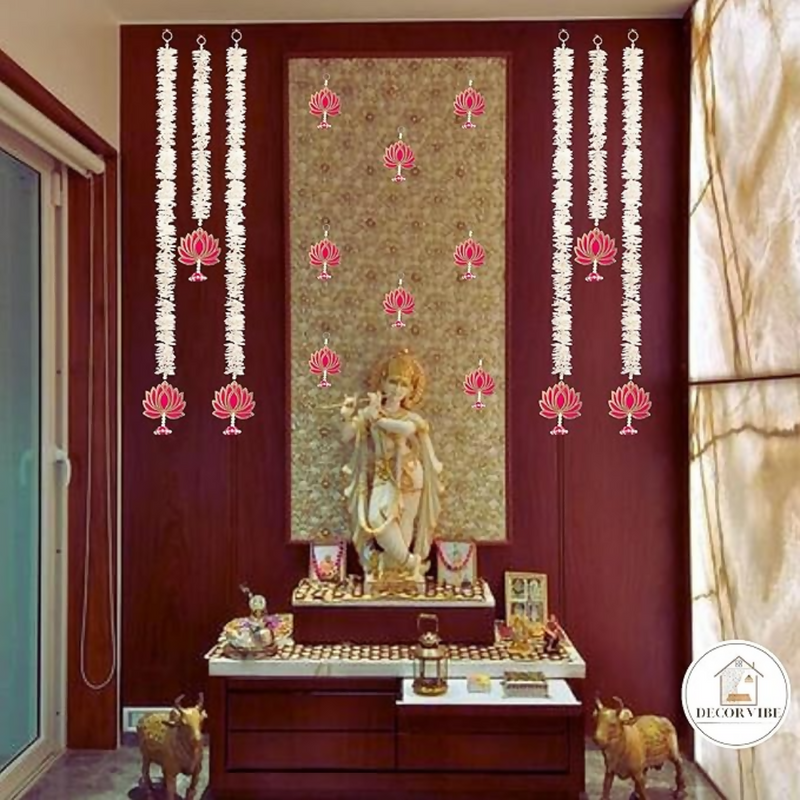 Pooja Room Decoration Item-Mandir Decoration Item, Set of 5 Long Length Off-White Flower