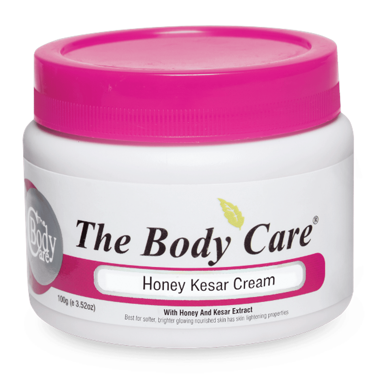 Jar of The Body Care Honey Kesar Cream with pink lid on a transparent background