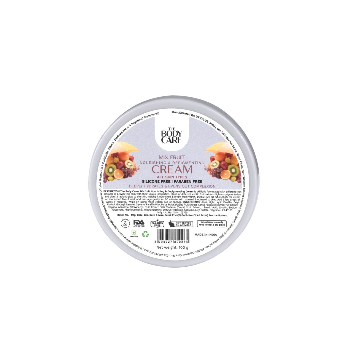 Body care cream container with label on a white background