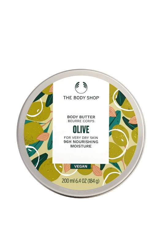 The Body Shop Olive body butter container on a white background