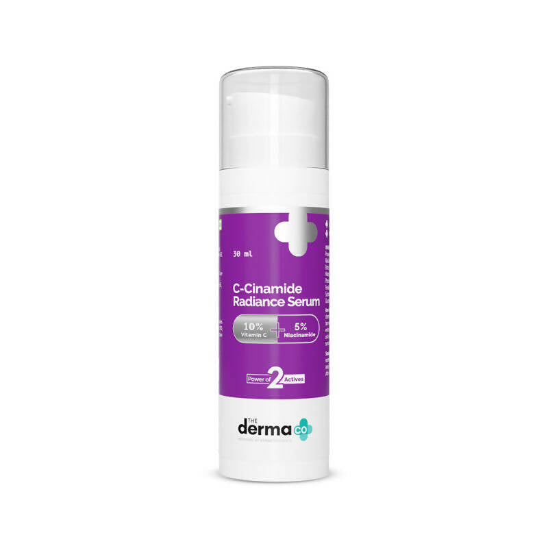 C-Cinamide Radiance Serum bottle with purple label on a white background
