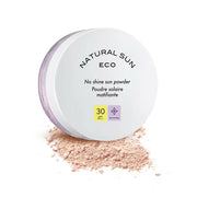 Sunscreen powder with 'Natural Sun Eco' packaging on a white background