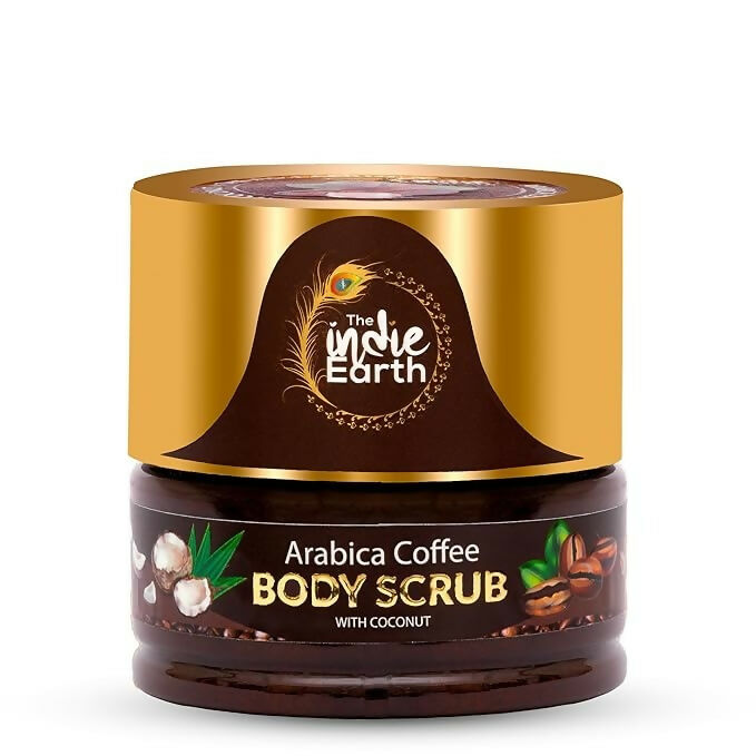 Jar of Arabica Coffee Body Scrub with Coconut from Indie Earth on a white background