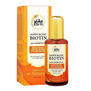 Indie Earth Super Blend Biotin hair growth oil and packaging on a white background