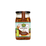 Jar of Little Farm Grandma's Garlic Pickle on a white background