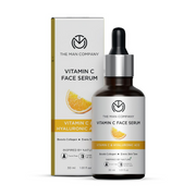 Vitamin C face serum bottle and packaging with 'The Man Company' branding on a white background.