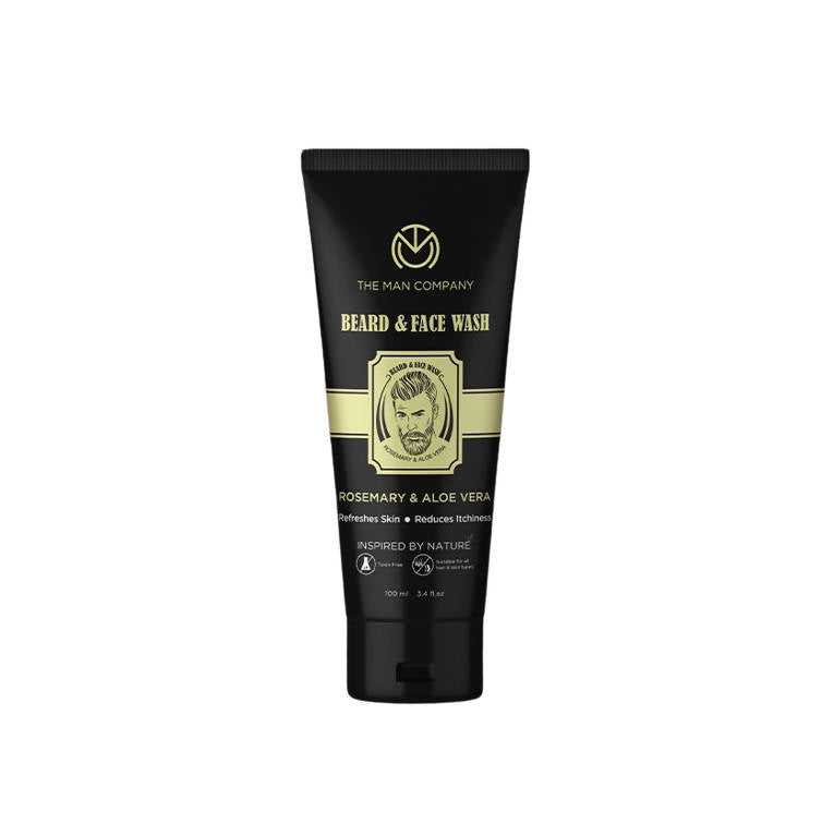 Black tube of 'The Man Company' beard and face wash on a white background