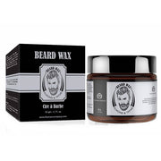 Beard wax jar and packaging with brand logo on a white background