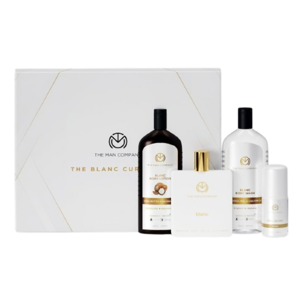 Set of skincare products with 'The Man Company' branding on a white background