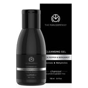 Black cleansing gel bottle with packaging displaying 'The Man Company' on a white background