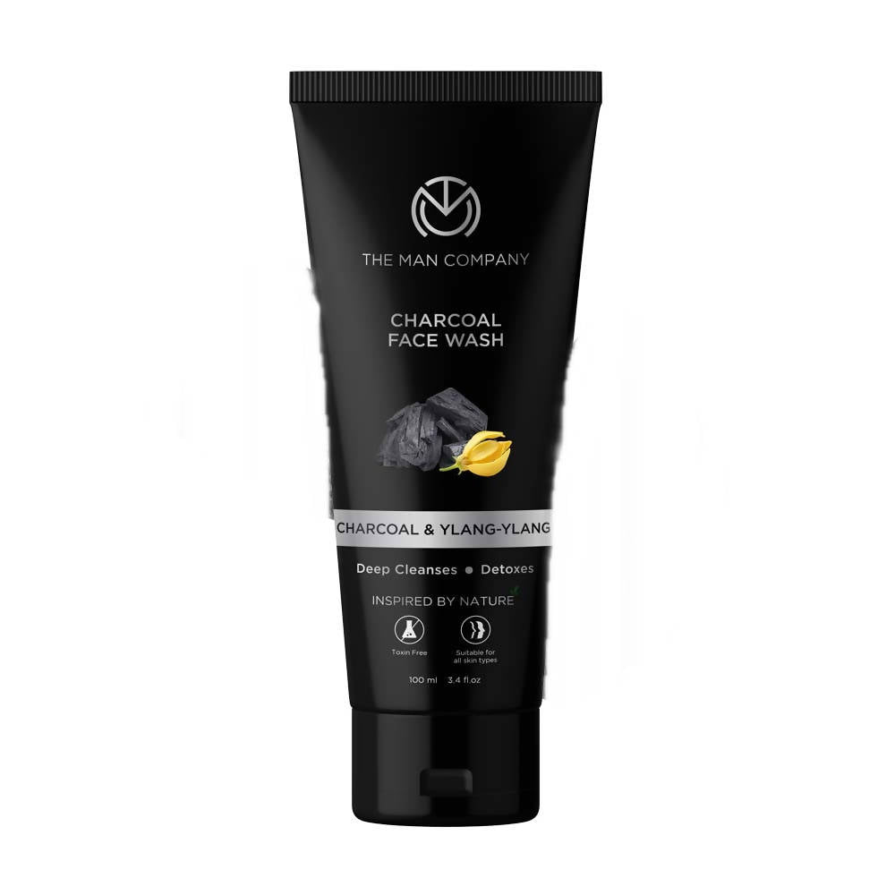 Black tube of Charcoal Face Wash by The Man Company on a white background