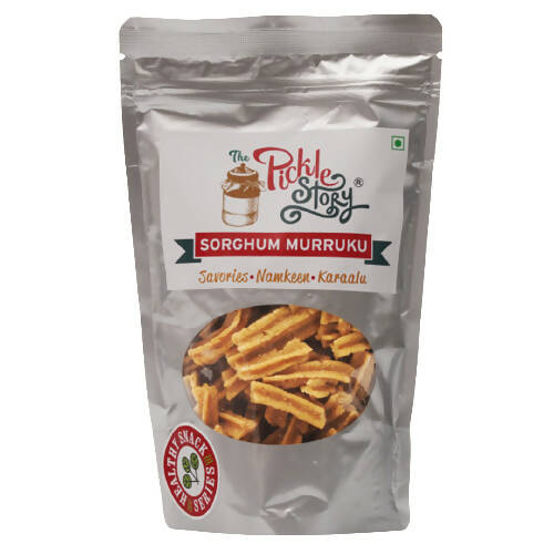 Packaged sorghum murukku with 'The Pickle Story' branding on a white background