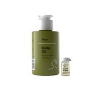 Traya scalp oil bottle and growth oil shot on a white background