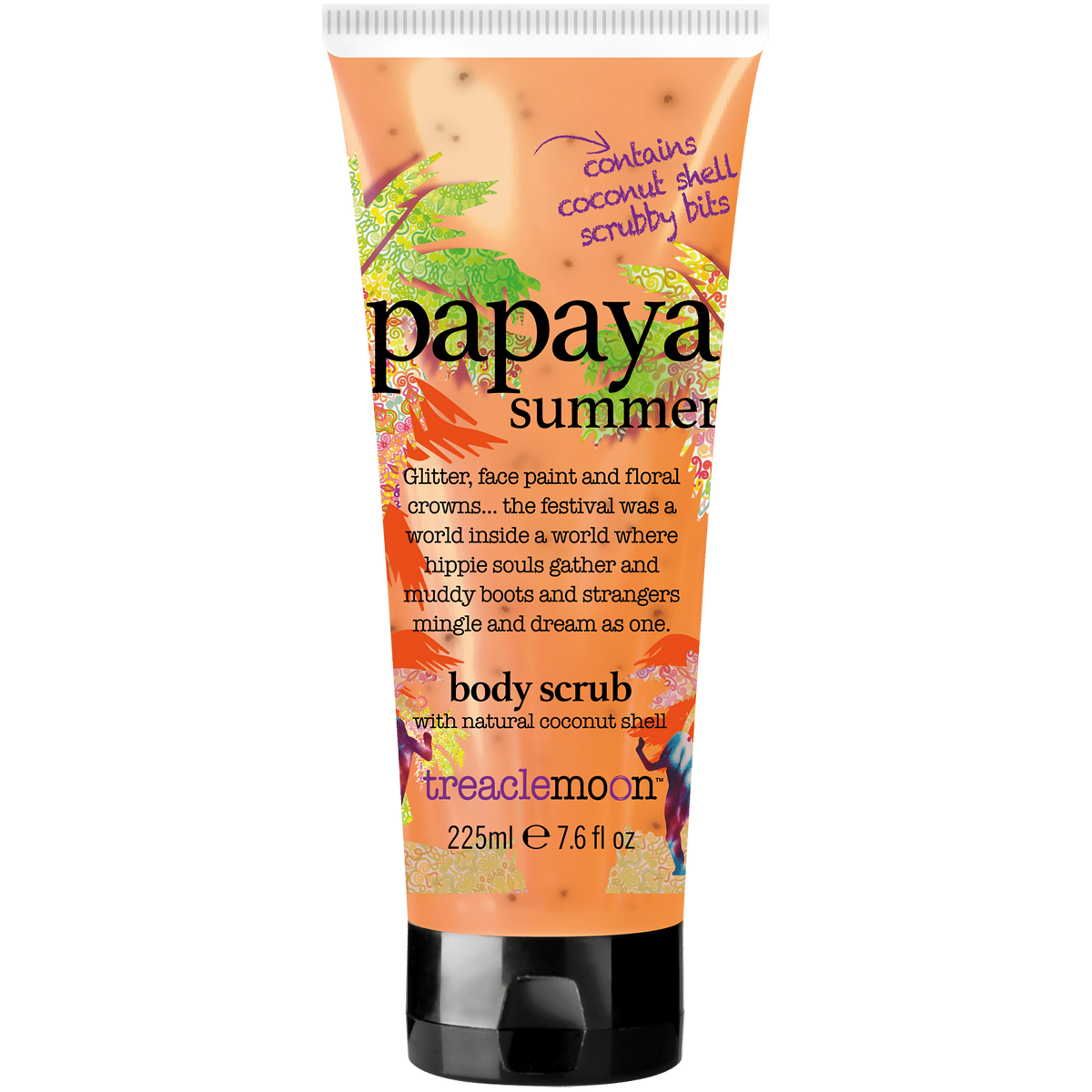 Papaya Summer body scrub tube with tropical design on a white background