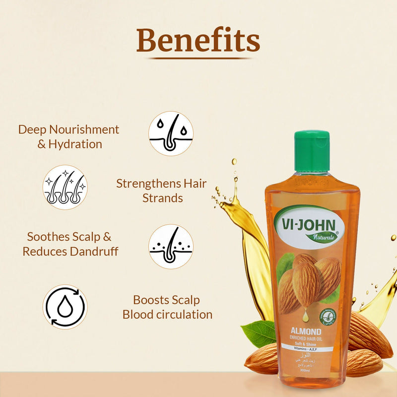 VI-JOHN Naturale Almond Enriched Hair Oil Soft & Shine With Vitamin A,E & F