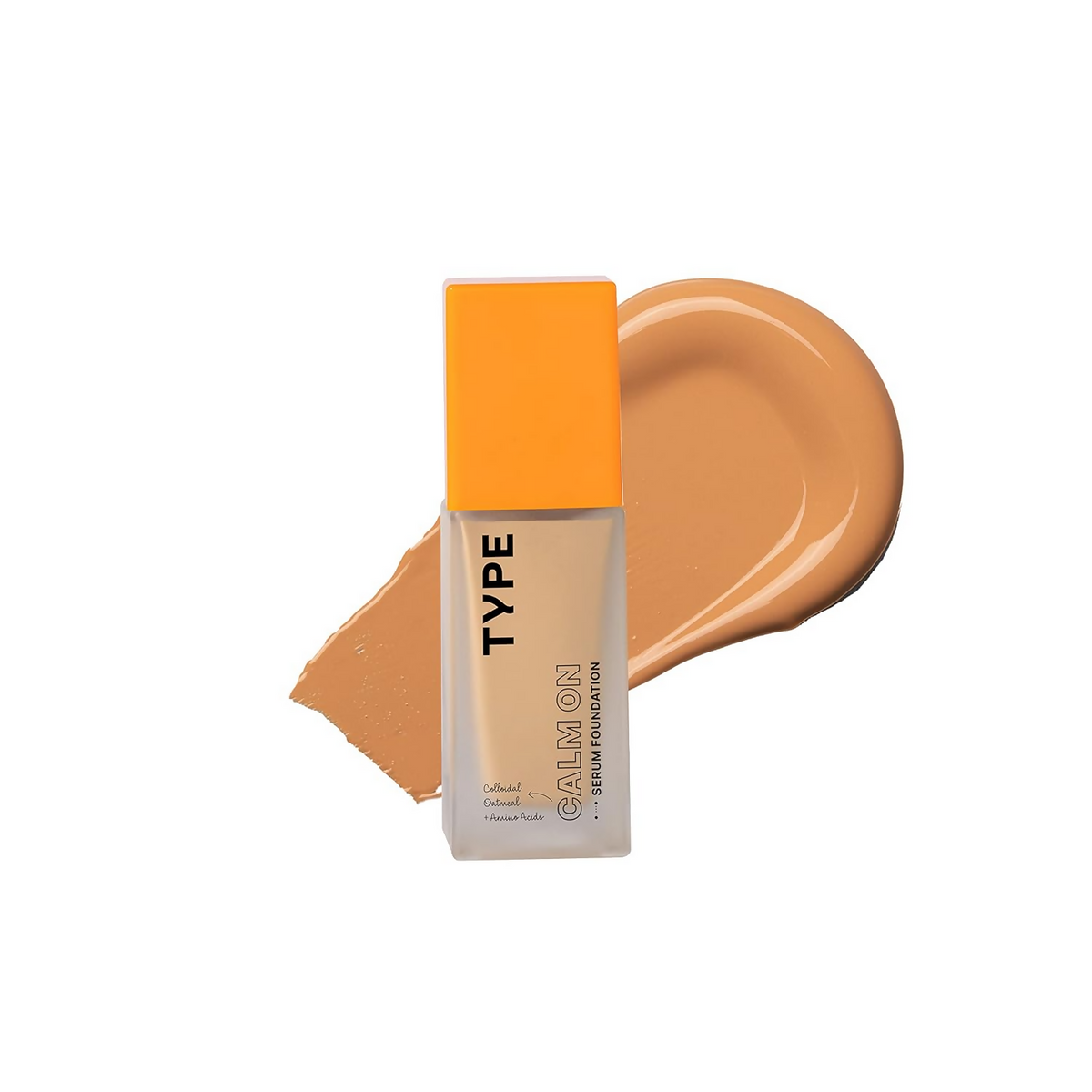 Foundation bottle with a swatch on a white background