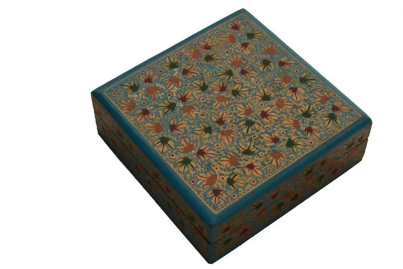 Nizalia Chinar Leaf Embossed Blue Paper Mache Square Coasters - Limited Time Offer