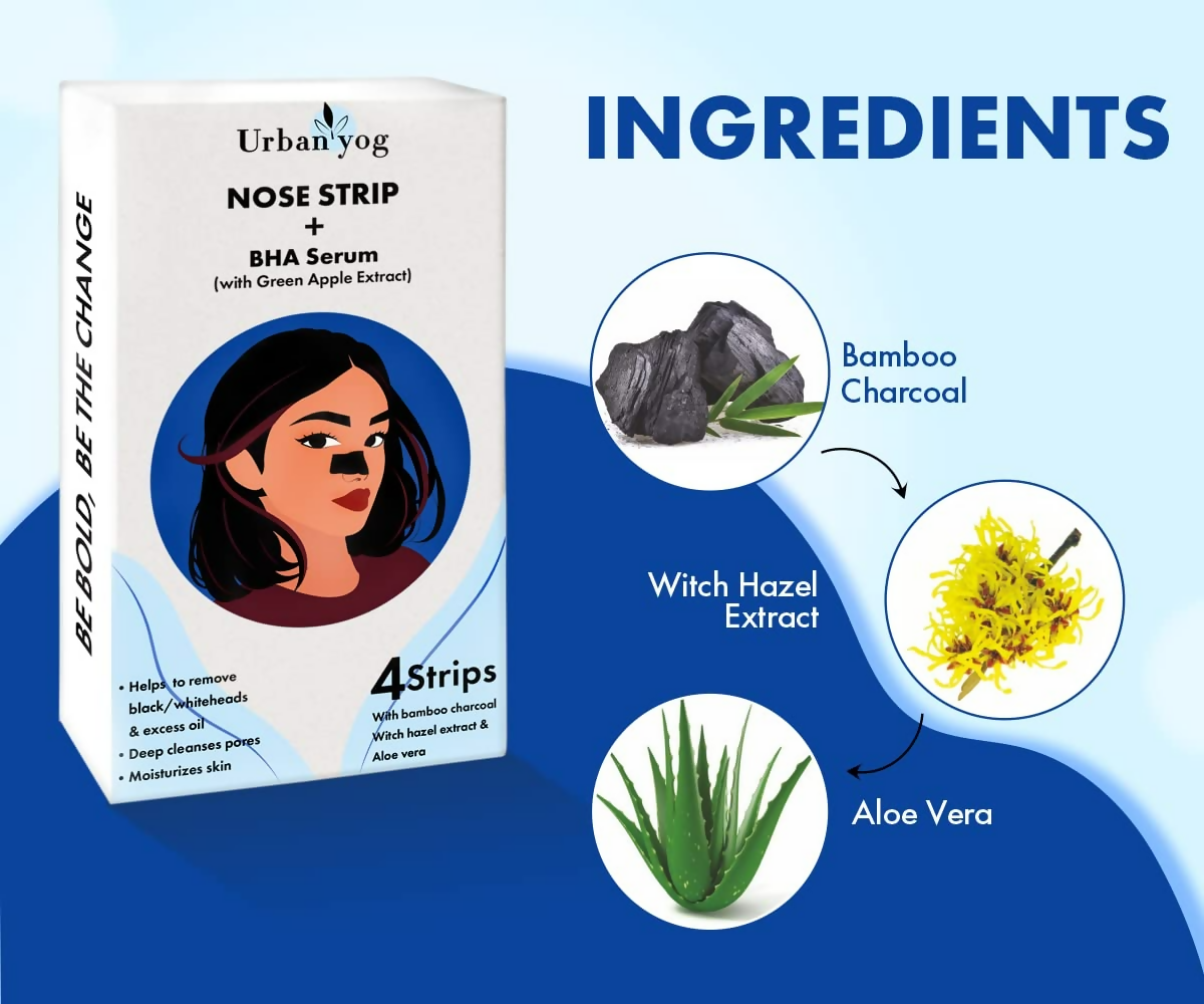 Urban Yog Nose Strip for Blackheads & Whiteheads Removal (4 Strips) + BHA Serum