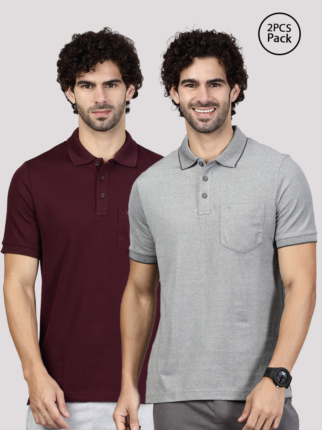 Men Cotton Rich Grey & Grape Expert Polo Tshirt Combos