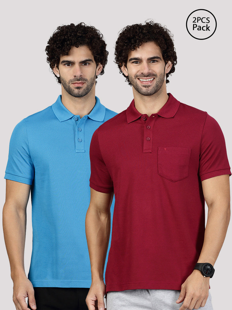 Men Cotton Rich Maroon & Blue Expert Polo Tshirt Combos