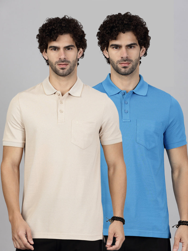 Men Cotton Rich Blue & Beige Expert Polo Tshirt Combos