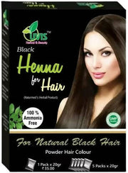 Lavis Black Henna for Hair packaging with a woman's face on a black background