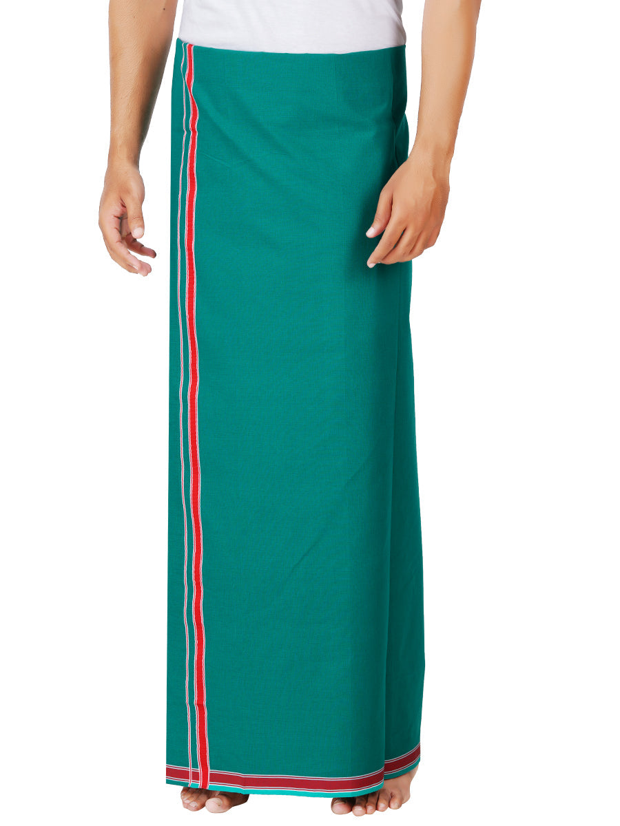 Men Cotton Blend Single Layer Green Dhoti with Assorted Border Charming Colour 2
