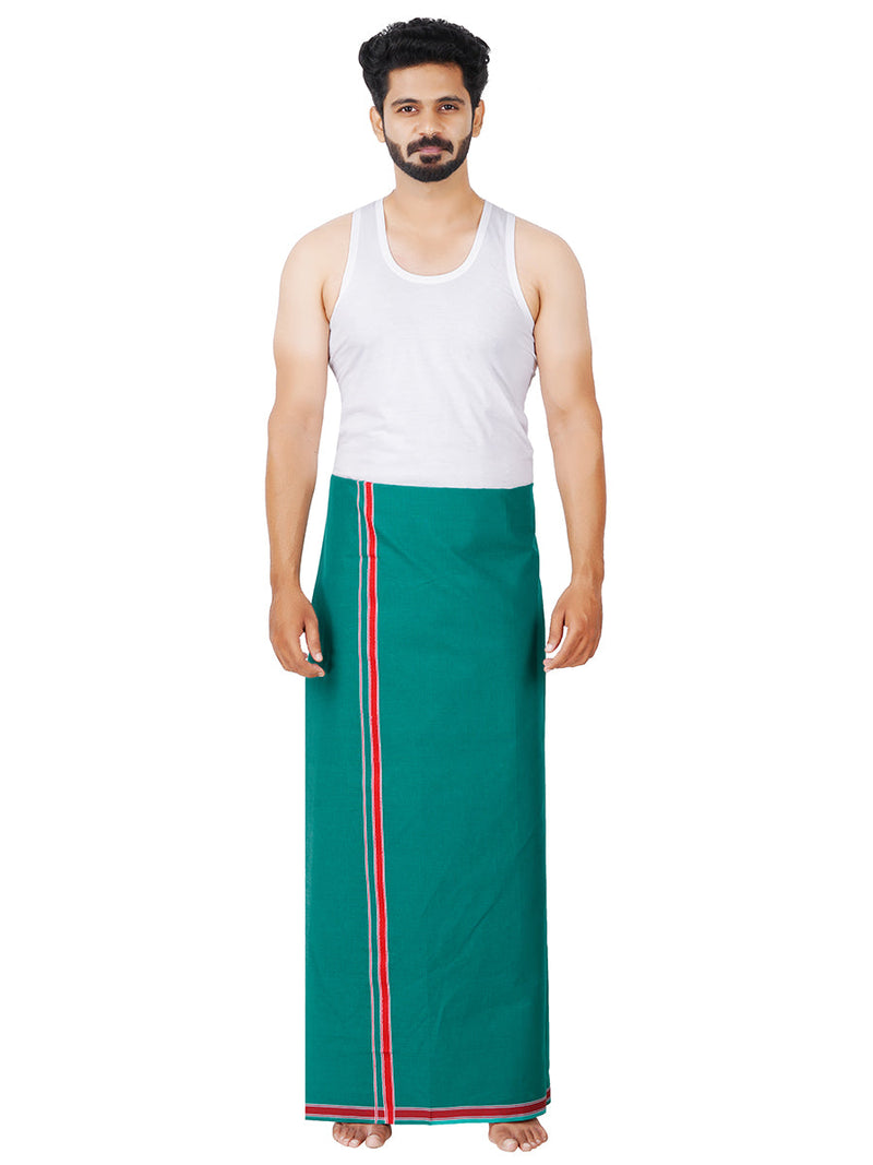 Men Cotton Blend Single Layer Green Dhoti with Assorted Border Charming Colour 2