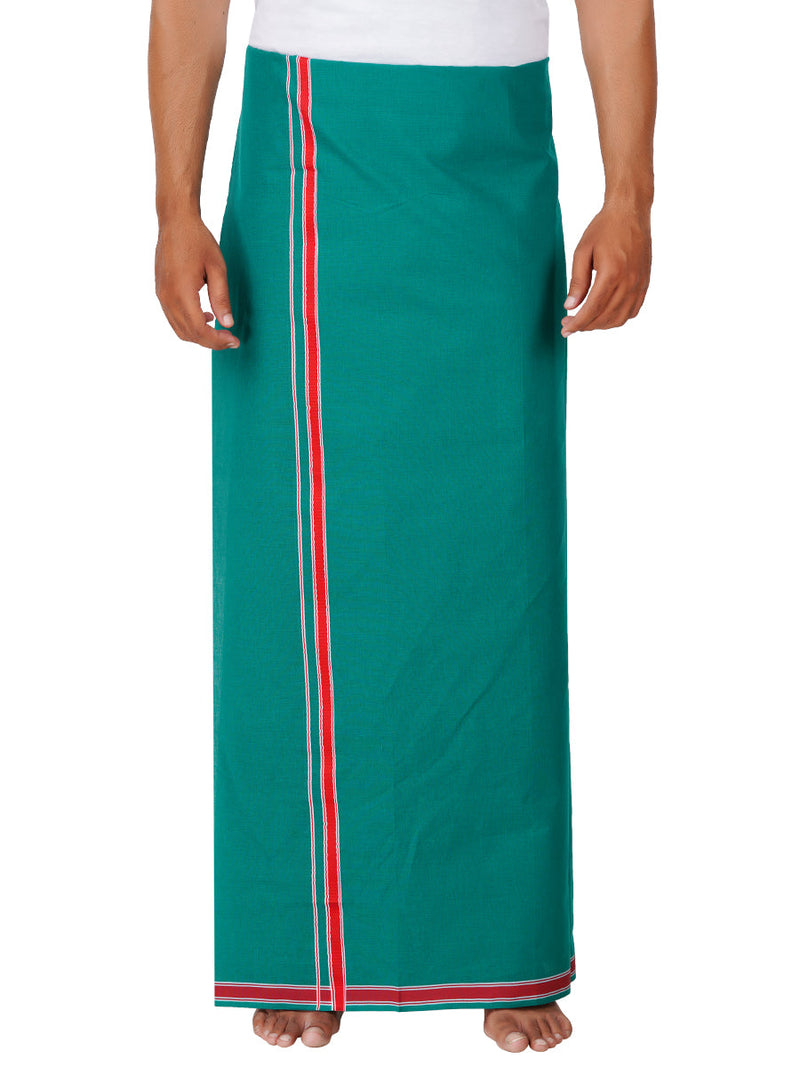 Men Cotton Blend Single Layer Green Dhoti with Assorted Border Charming Colour 2