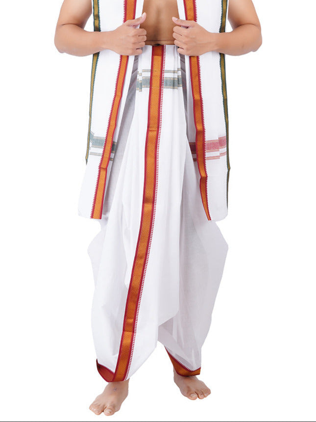 Men Cotton White Panchakacham with Towel Gokulay Pet 10K (9+5)