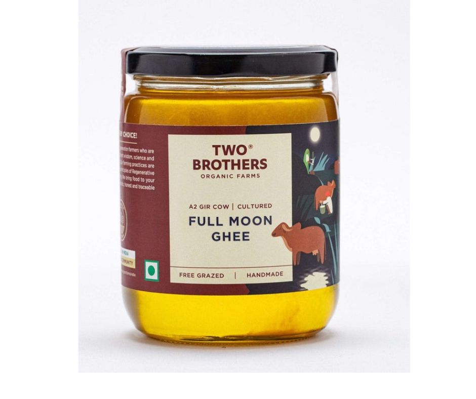 Two Brothers Organic Farms A2 Gir Cow Cultured Full Moon Ghee | Full Moon Cultured Cow Desi Ghee | Curd-Churned Bilona Ghee | Grass-Fed A2 Gir Cow Ghee