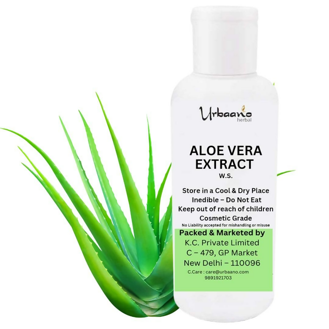 A bottle of Uboano Aloe Vera Extract with an aloe vera plant on a white background