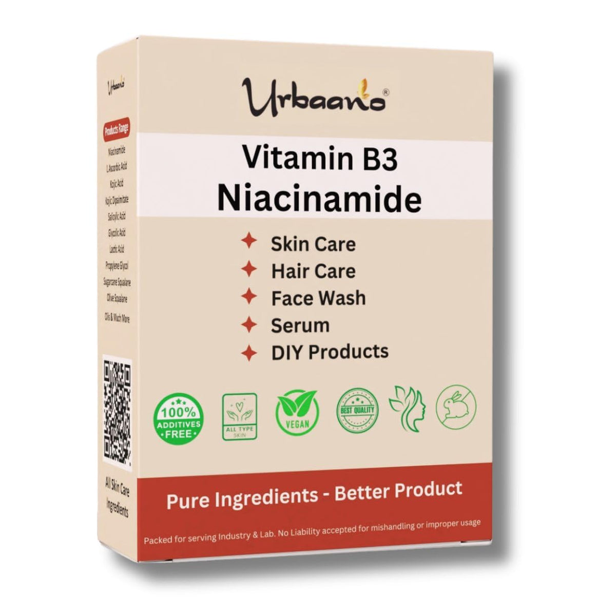 Urbaano Vitamin B3 Niacinamide product packaging on a white background