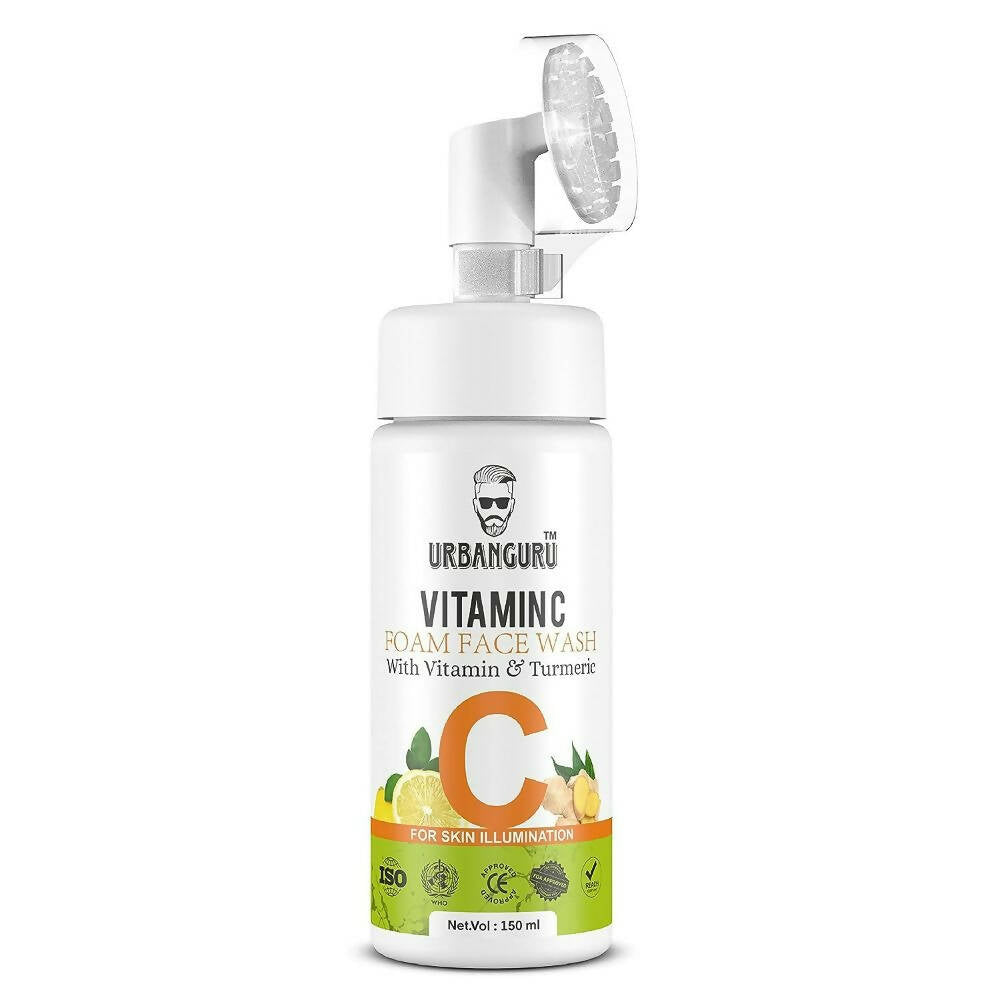 Foam face wash bottle with Urban Gurru branding on a white background